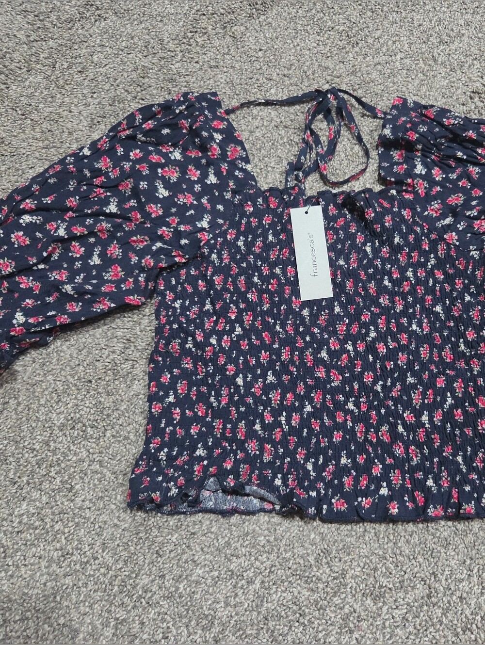 Francesca's Collections Navy Floral Off-Shoulder Girls Top Youth 14 New